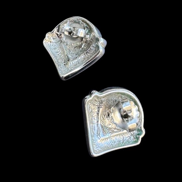 Vintage Pierced Earrings Silver Tone Light Blue and Clear Stones - Picture 3 of 6